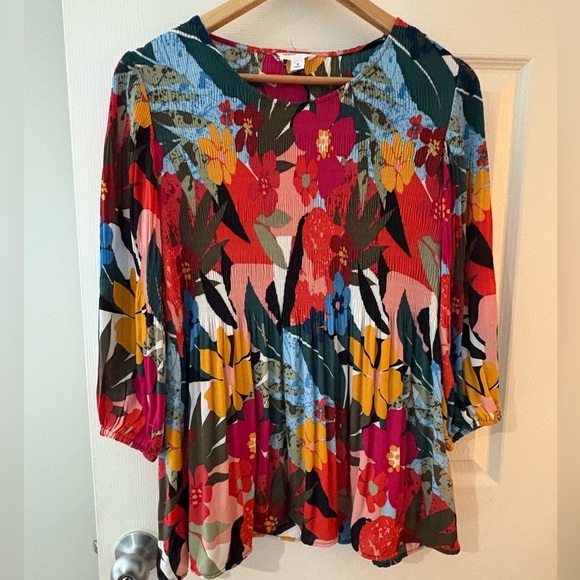 Chloe + Rene Tops - Chloe + Rene floral peplum pleat babydoll top size small bright oversized